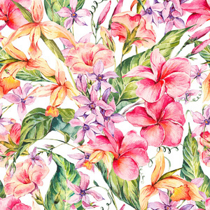 水彩花卉熱帶無(wú)縫圖案的創(chuàng)作之美